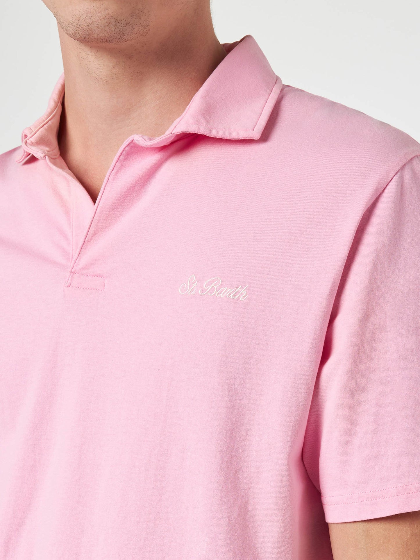 Man pink cotton jersey polo shirt Brighton