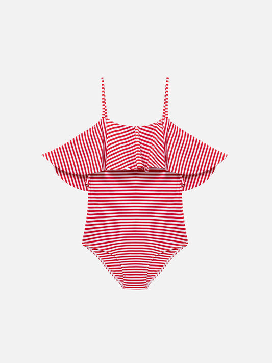 One-piece swimsuit Brielle with flounce and striped print