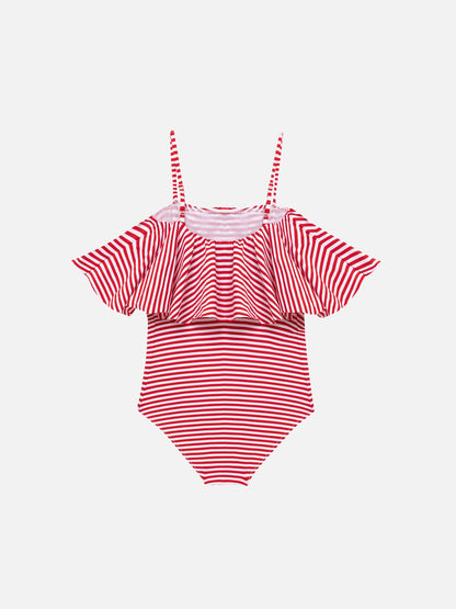 One-piece swimsuit Brielle with flounce and striped print