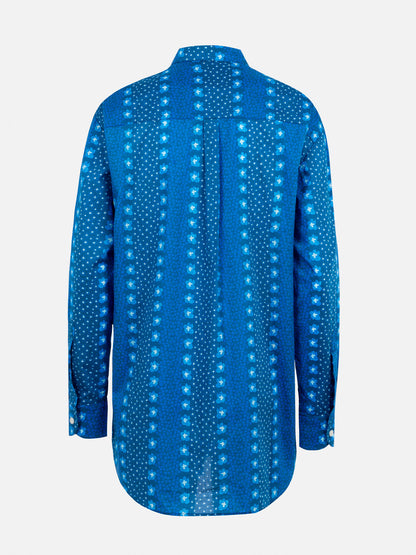 Woman cotton shirt Brigitte with indigo flower print
