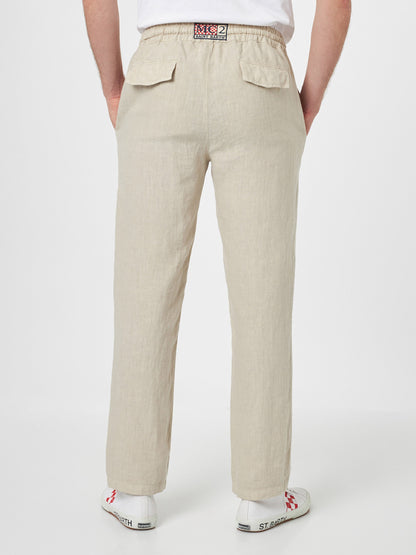 Man off-white linen Calais pants with drawstring