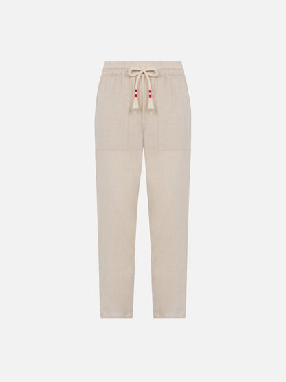 Off-white linen pants Calais with drawstring