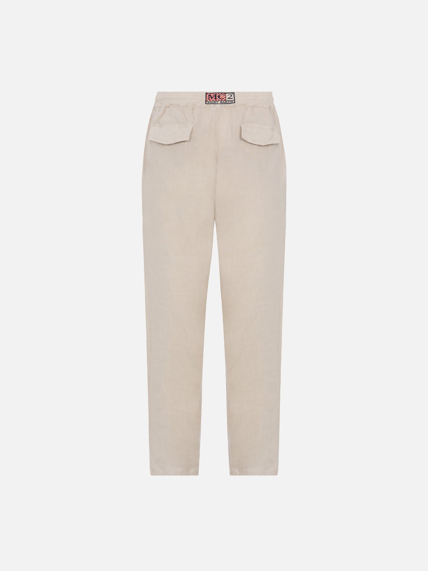 Off-white linen pants Calais with drawstring