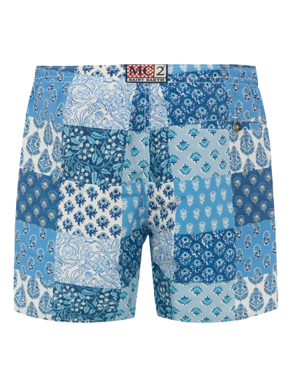 Mid-length swim-shorts Caprese with floral patch print