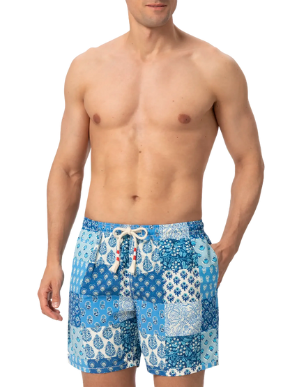 Mid-length swim-shorts Caprese with floral patch print
