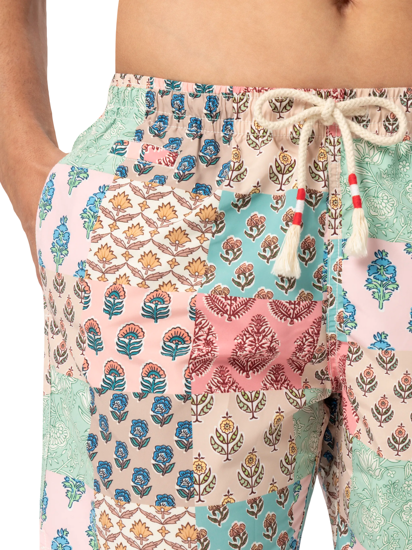 Mid-length swim-shorts Caprese with flower patch print
