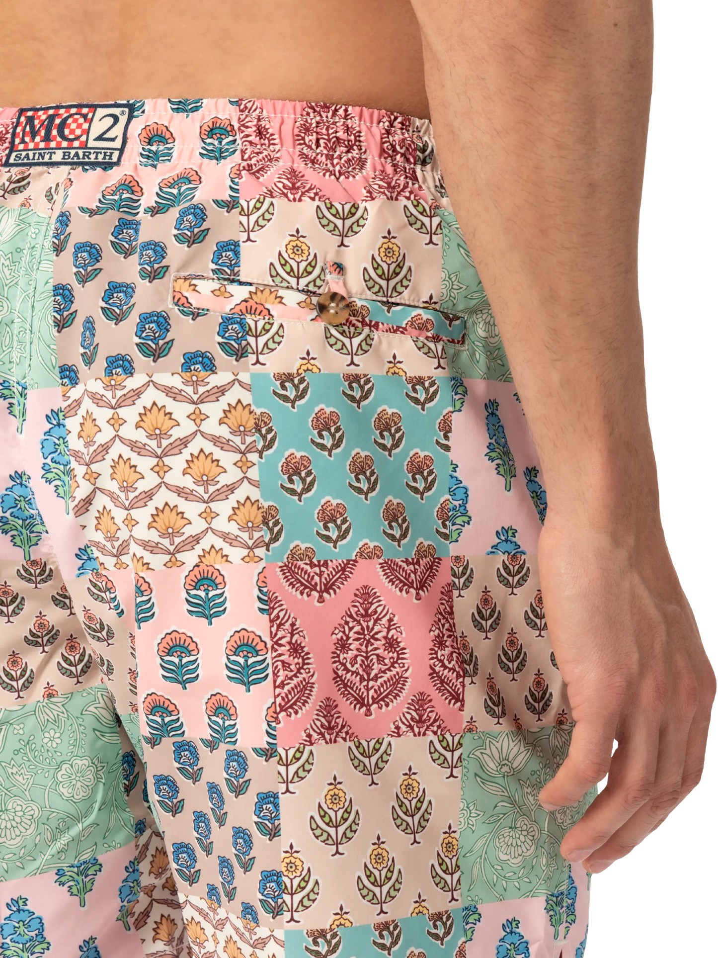 Mid-length swim-shorts Caprese with flower patch print