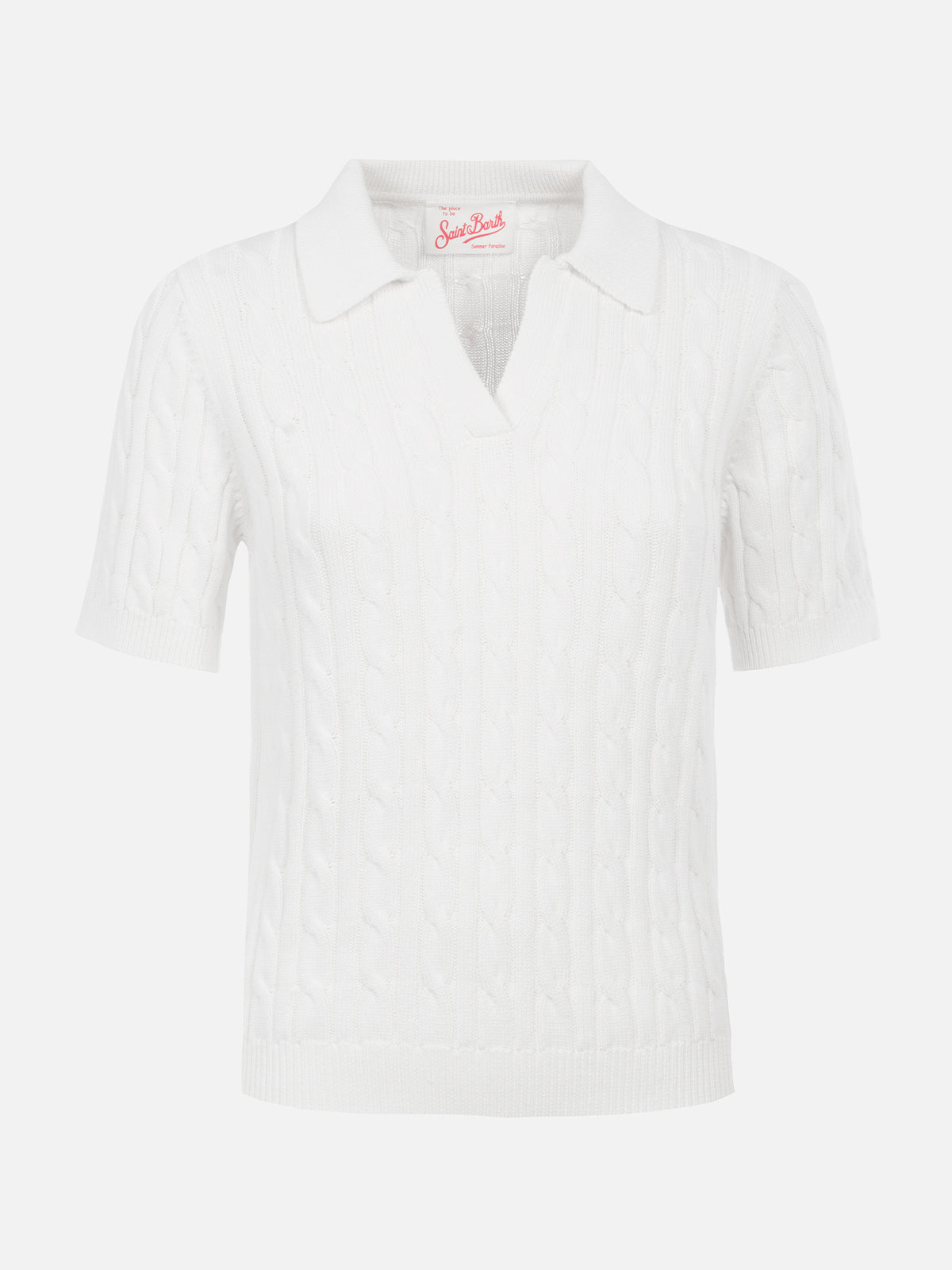 Woman off-white cable knit-polo shirt Caddy