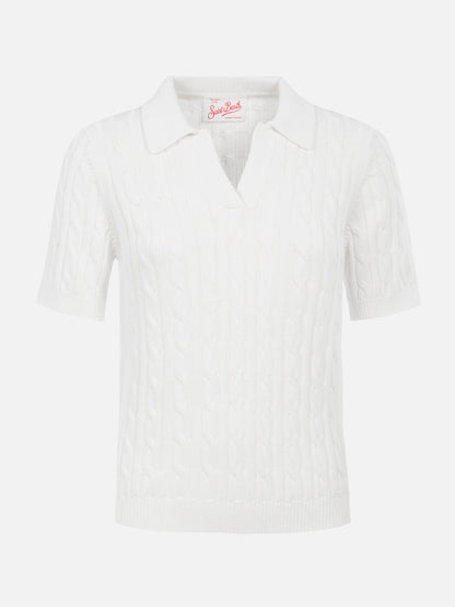 Woman off-white cable knit-polo shirt Caddy