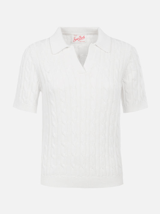 Woman off-white cable knit-polo shirt Caddy