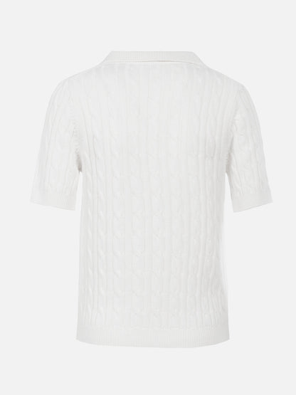 Woman off-white cable knit-polo shirt Caddy