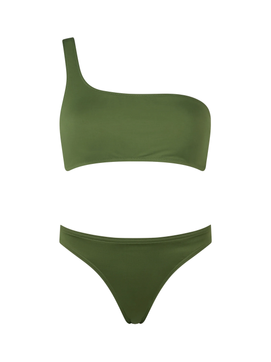 Woman military green one shoulder bralette bikini Celestine Maia