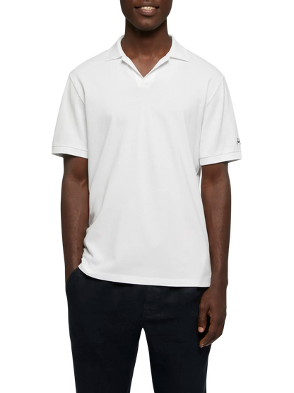 White cotton piquet buttonless polo shirt Charles