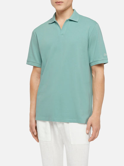 Sage green cotton piquet buttonless polo shirt Charles
