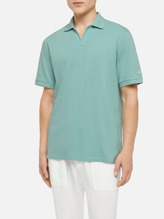Sage green cotton piquet buttonless polo shirt Charles