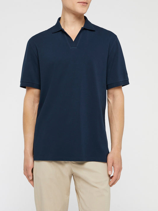 Navy blue cotton piquet buttonless polo shirt Charles
