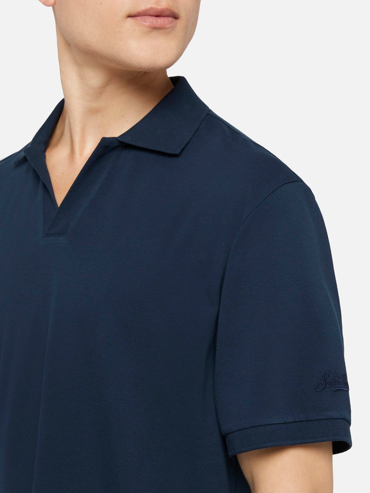 Navy blue cotton piquet buttonless polo shirt Charles