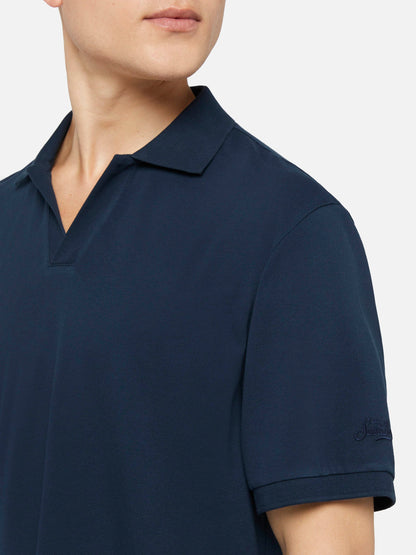 Navy blue cotton piquet buttonless polo shirt Charles