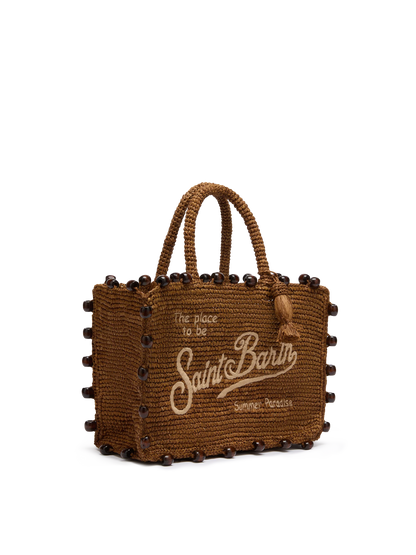 Colette Raffia brown handbag with beads and logo embroidery - MC2 Saint Barth
