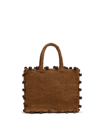 Colette Raffia brown handbag with beads and logo embroidery - MC2 Saint Barth