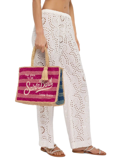 Colette Raffia multicolor striped handbag with logo embroidery - MC2 Saint Barth