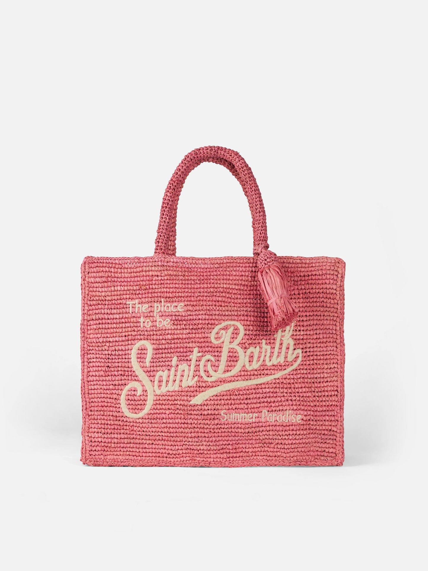 Pink Colette Raffia handbag with embroidery - MC2 Saint Barth