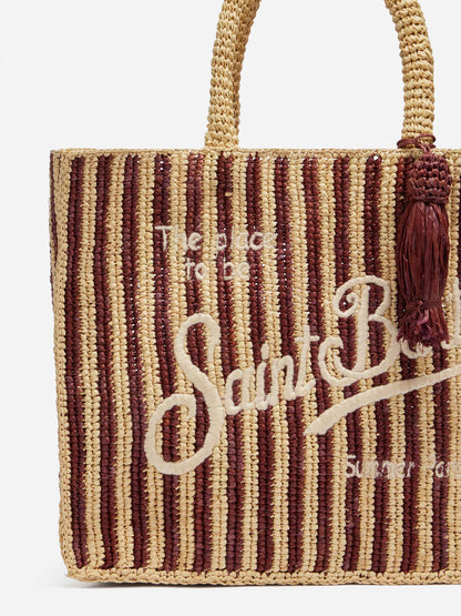 Colette Raffia brown striped handbag with logo embroidery - MC2 Saint Barth