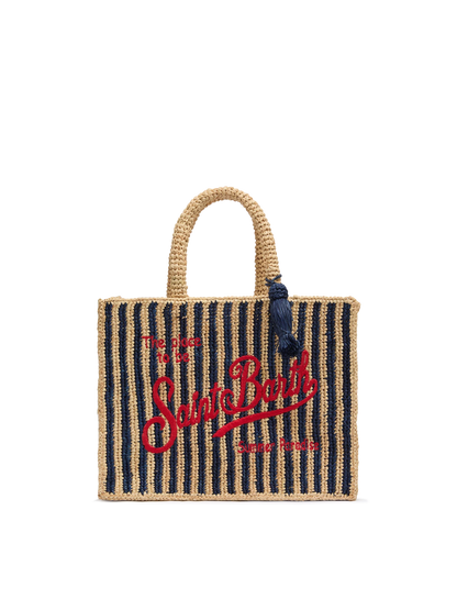 Colette Raffia navy blue striped handbag with logo embroidery - MC2 Saint Barth