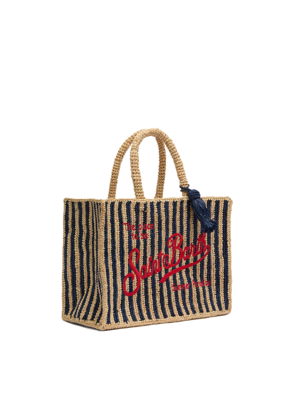 Colette Raffia navy blue striped handbag with logo embroidery - MC2 Saint Barth