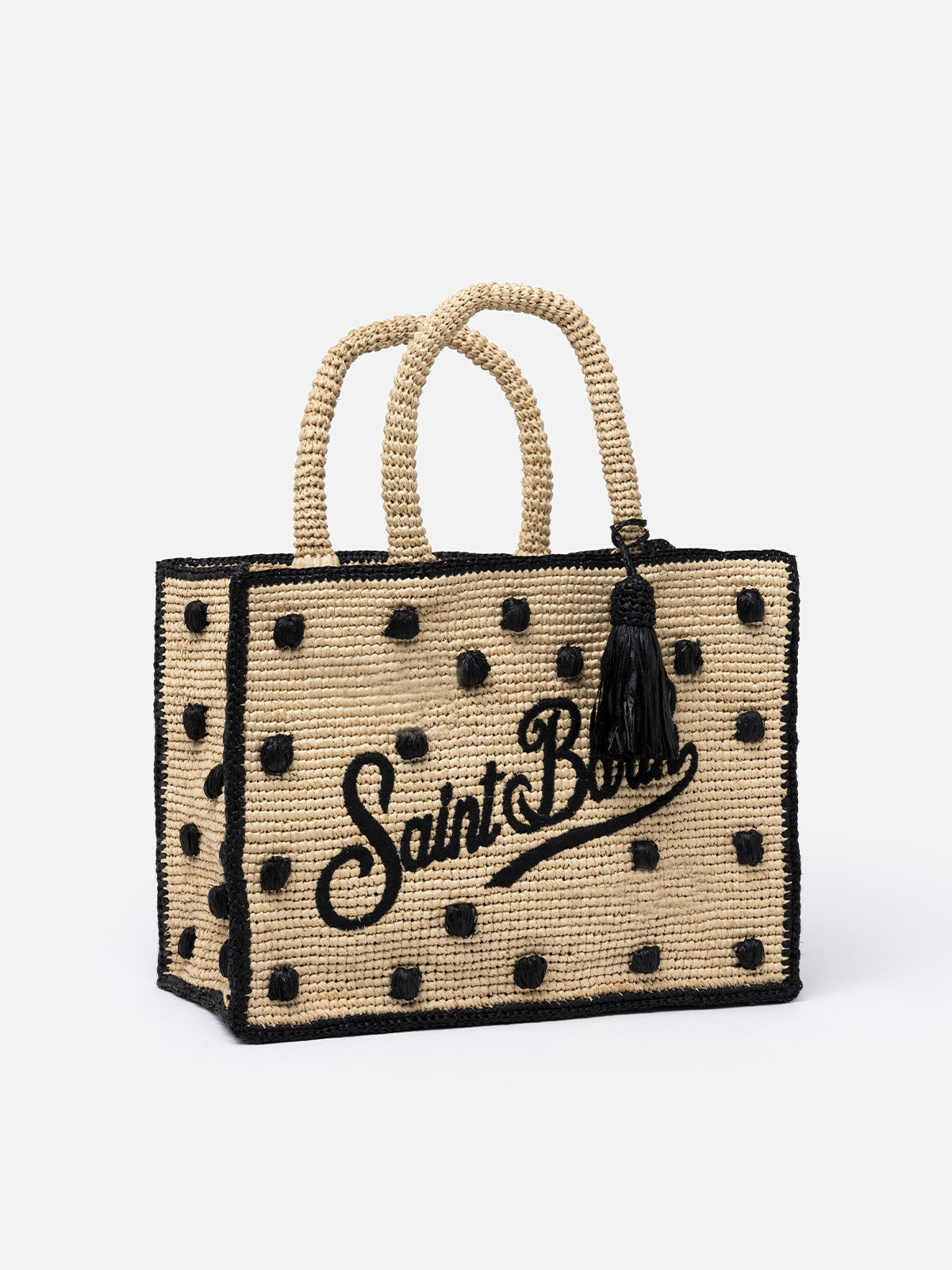Natural beige Colette Raffia handbag with polka dot appliqués - MC2 Saint Barth