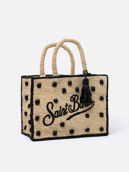 Natural beige Colette Raffia handbag with polka dot appliqués - MC2 Saint Barth