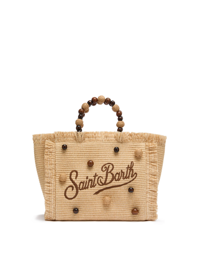 Colette Straw effect handbag with wooden beads and logo embroidery - MC2 Saint Barth