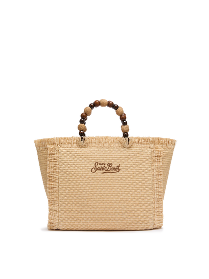 Colette Straw effect handbag with wooden beads and logo embroidery - MC2 Saint Barth