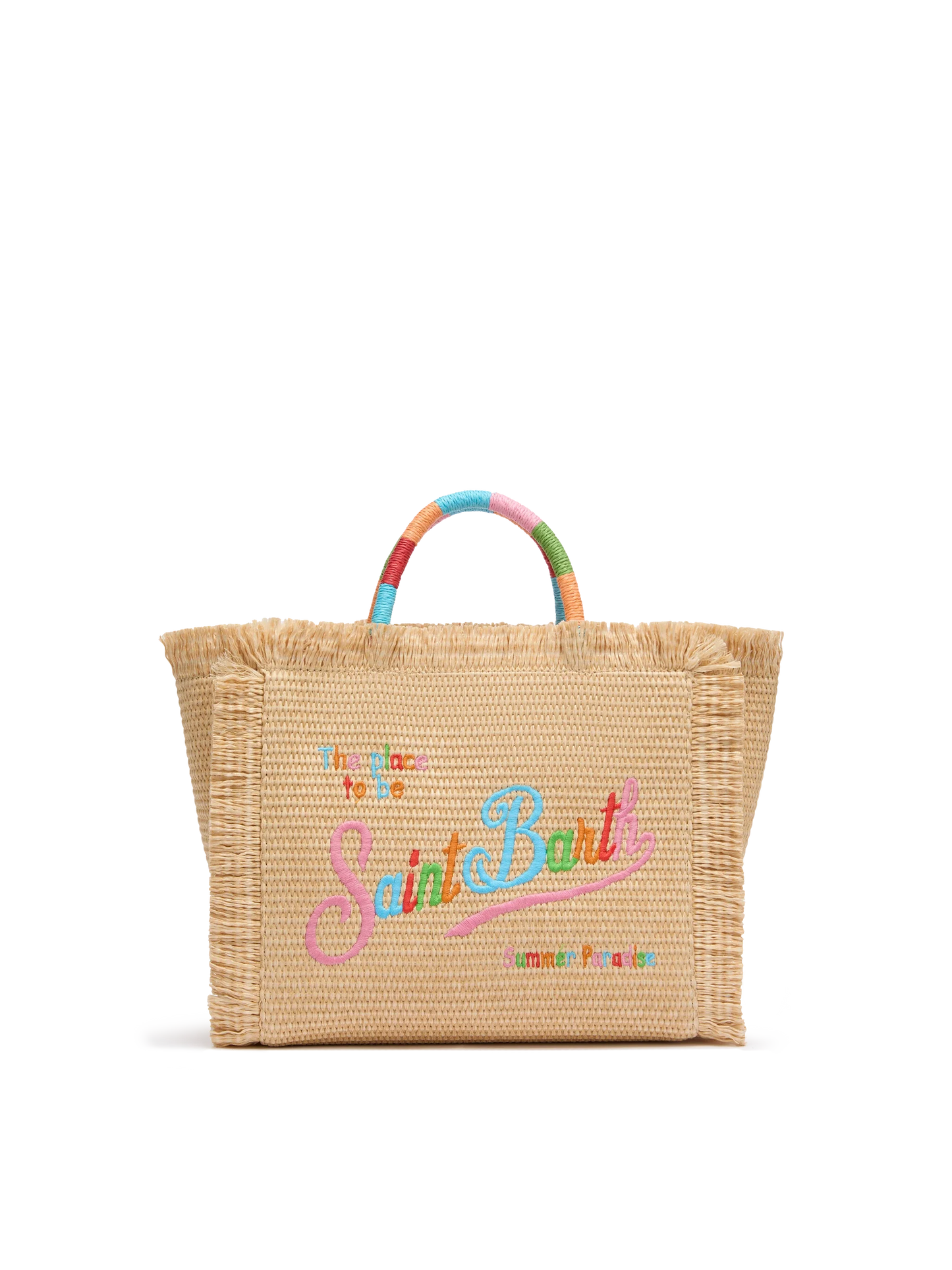 Colette Straw effect handbag with multicolor logo embroidery - MC2 Saint Barth