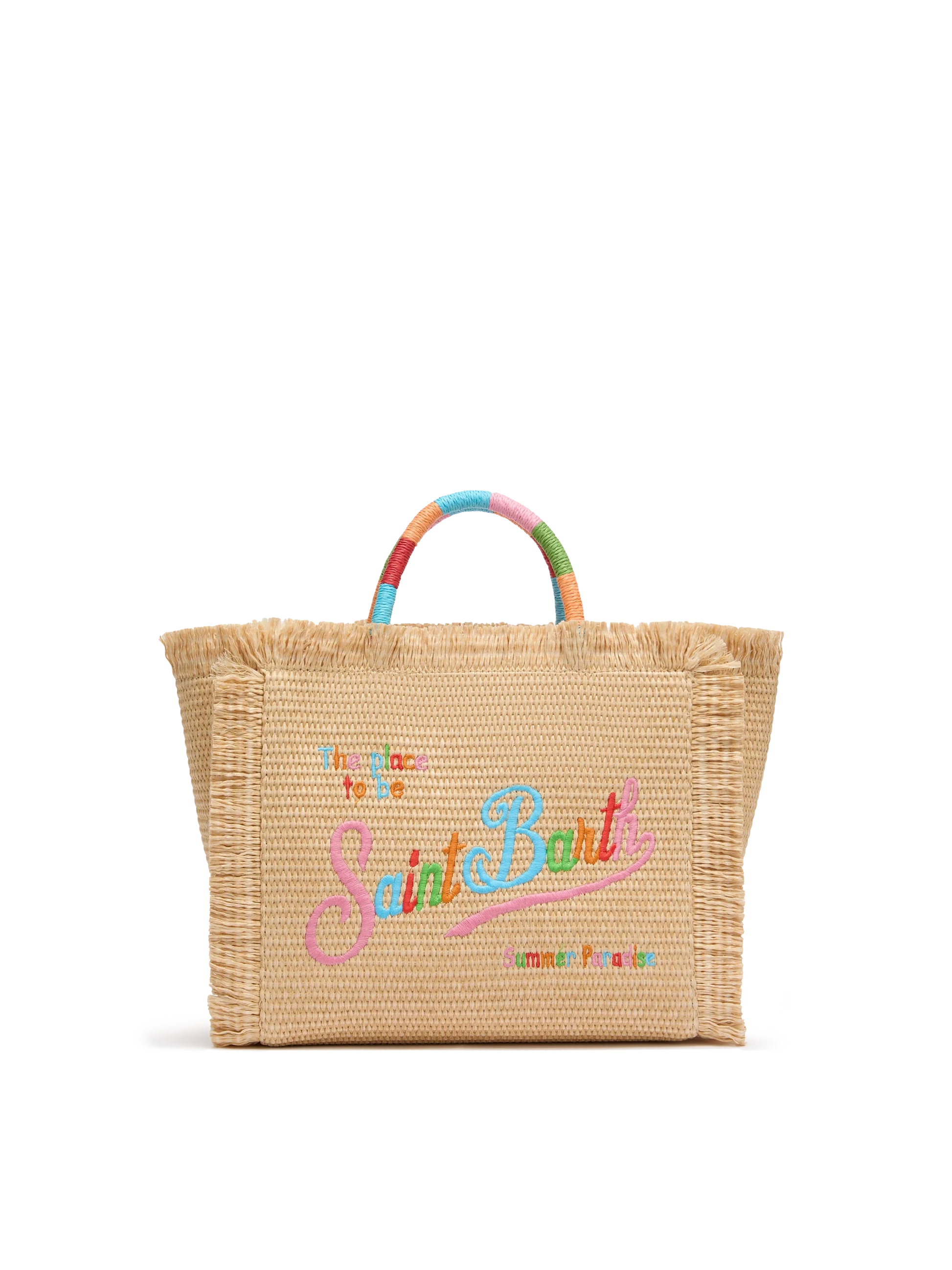 Colette Straw effect handbag with multicolor logo embroidery - MC2 Saint Barth