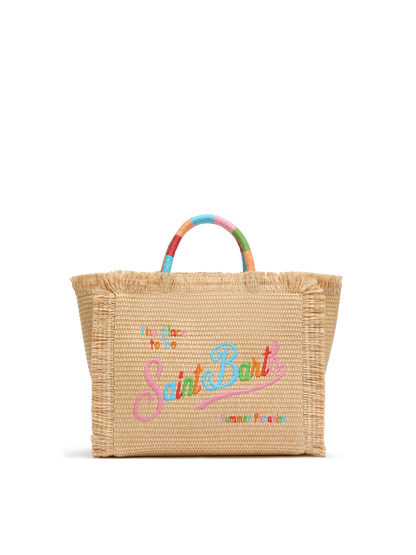 Colette Straw effect handbag with multicolor logo embroidery - MC2 Saint Barth