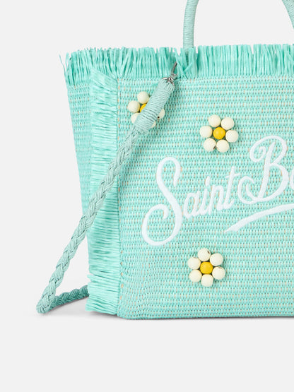 Water green Colette Straw handbag with flower wood beads embellishment - MC2 Saint Barth