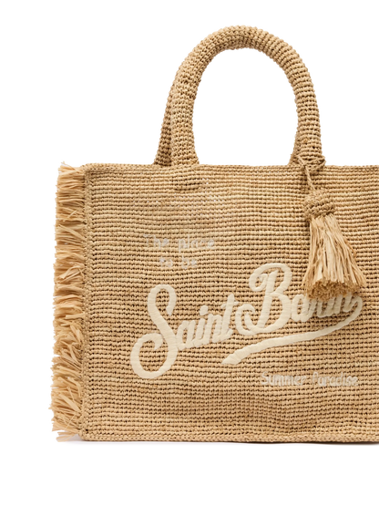 Colette Raffia handbag with logo embroidery and fringes - MC2 Saint Barth