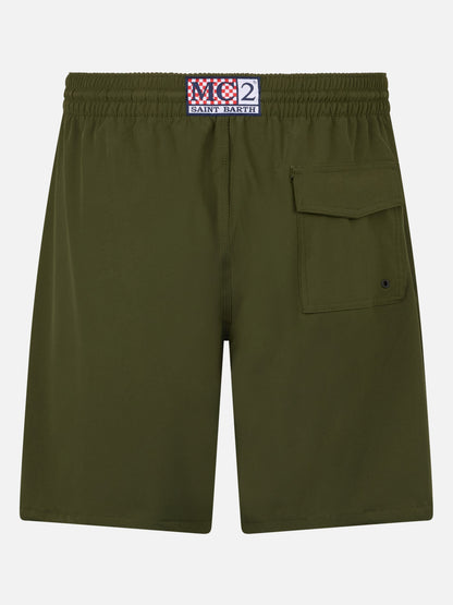 Military green long stretch Comfort Surf swim shorts