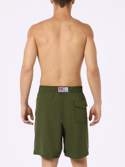 Military green long stretch Comfort Surf swim shorts