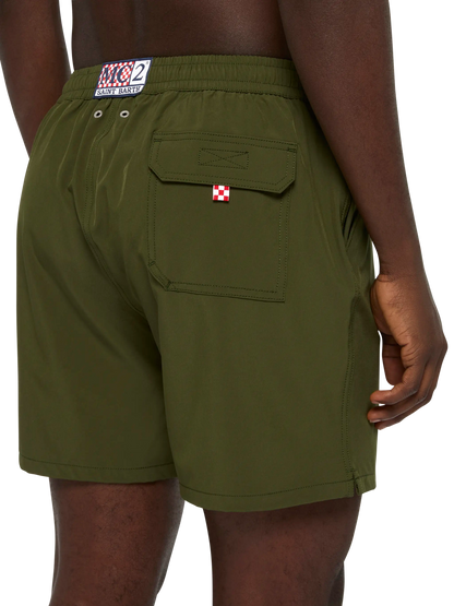 Military green Comfort swim shorts  with St. Barth embroidery