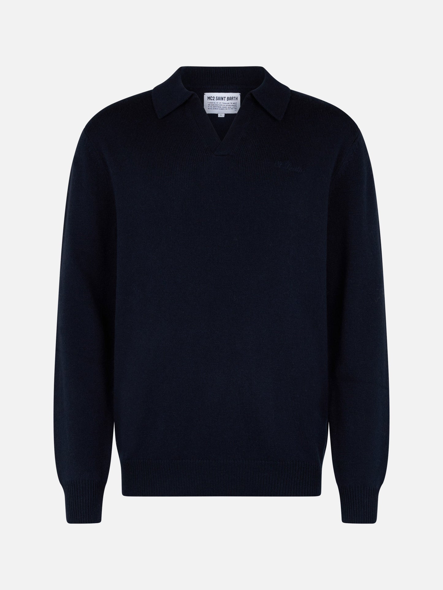 Man navy blue cashmere blend polo collar sweater Covent