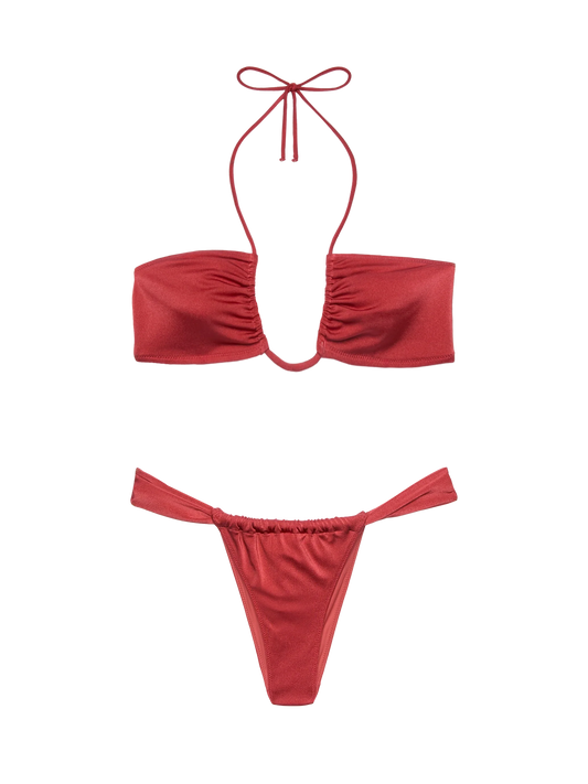 Noelle shimmer brick red cheekiest swim briefs - Dahlia shimmer brick red bandeau top