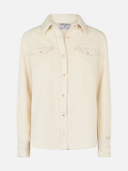 Woman beige corduroy-like shirt Deer