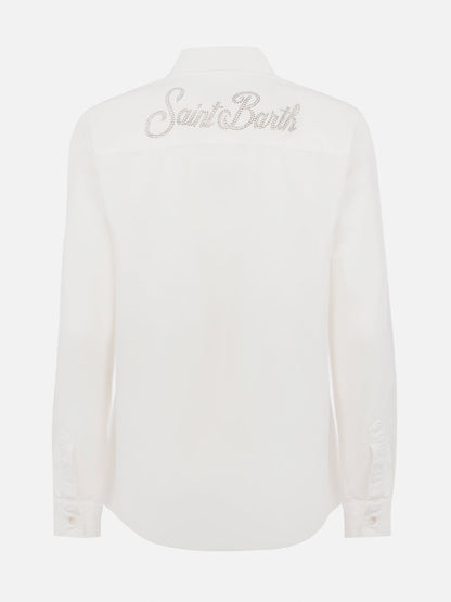 Woman off-white corduroy-like shirt Deer with St. Barth rhinestones logo