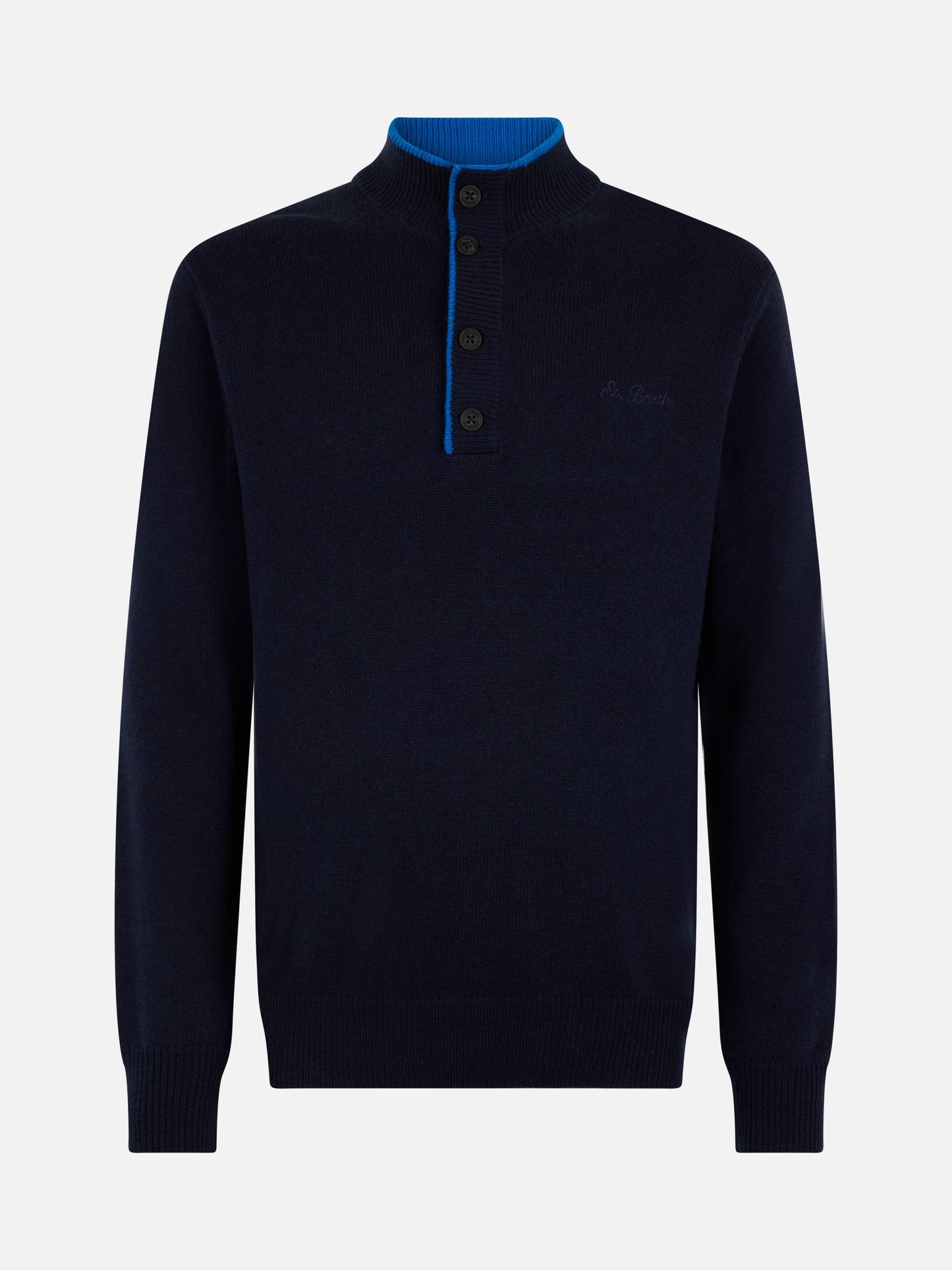 Man navy blue cashmere blend polo sweater Dorian