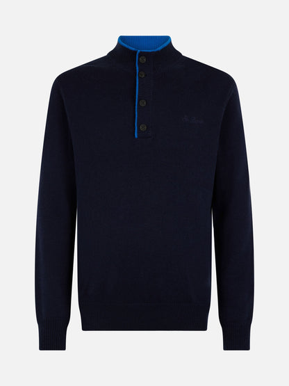 Man navy blue cashmere blend polo sweater Dorian
