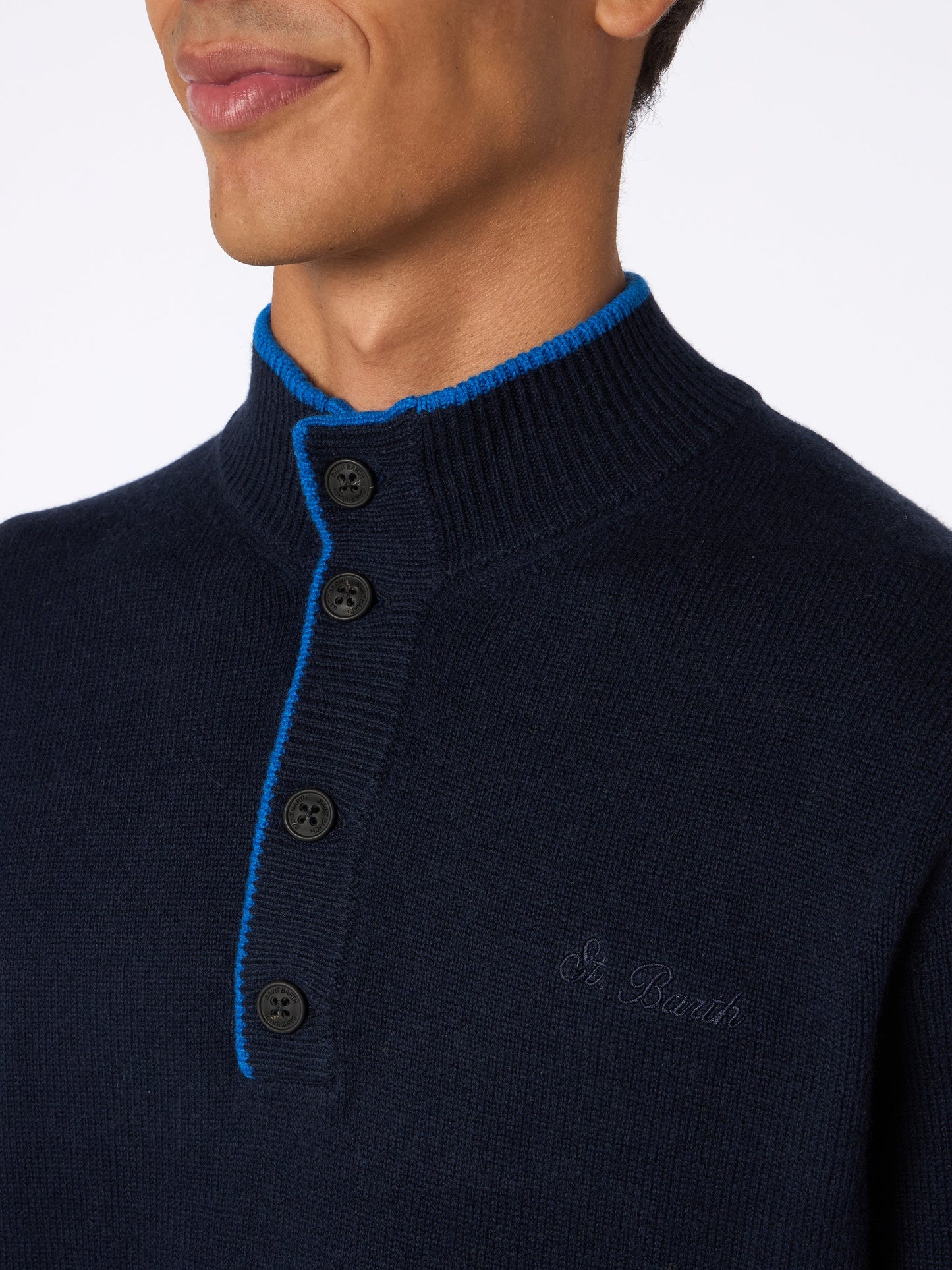 Man navy blue cashmere blend polo sweater Dorian