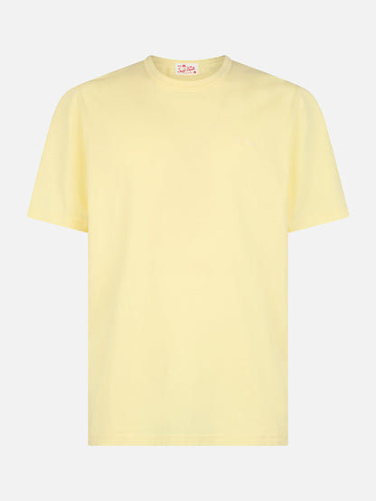Man pale yellow cotton jersey t-shirt Dover with St. Barth embroidery
