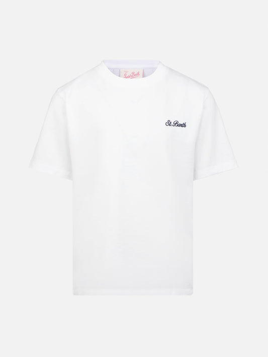 White cotton jersey t-shirt Dover with St. Barth embroidery